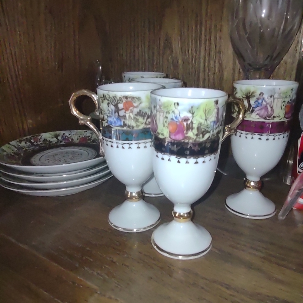 Antique fine china tall tea cups and saucers numbered